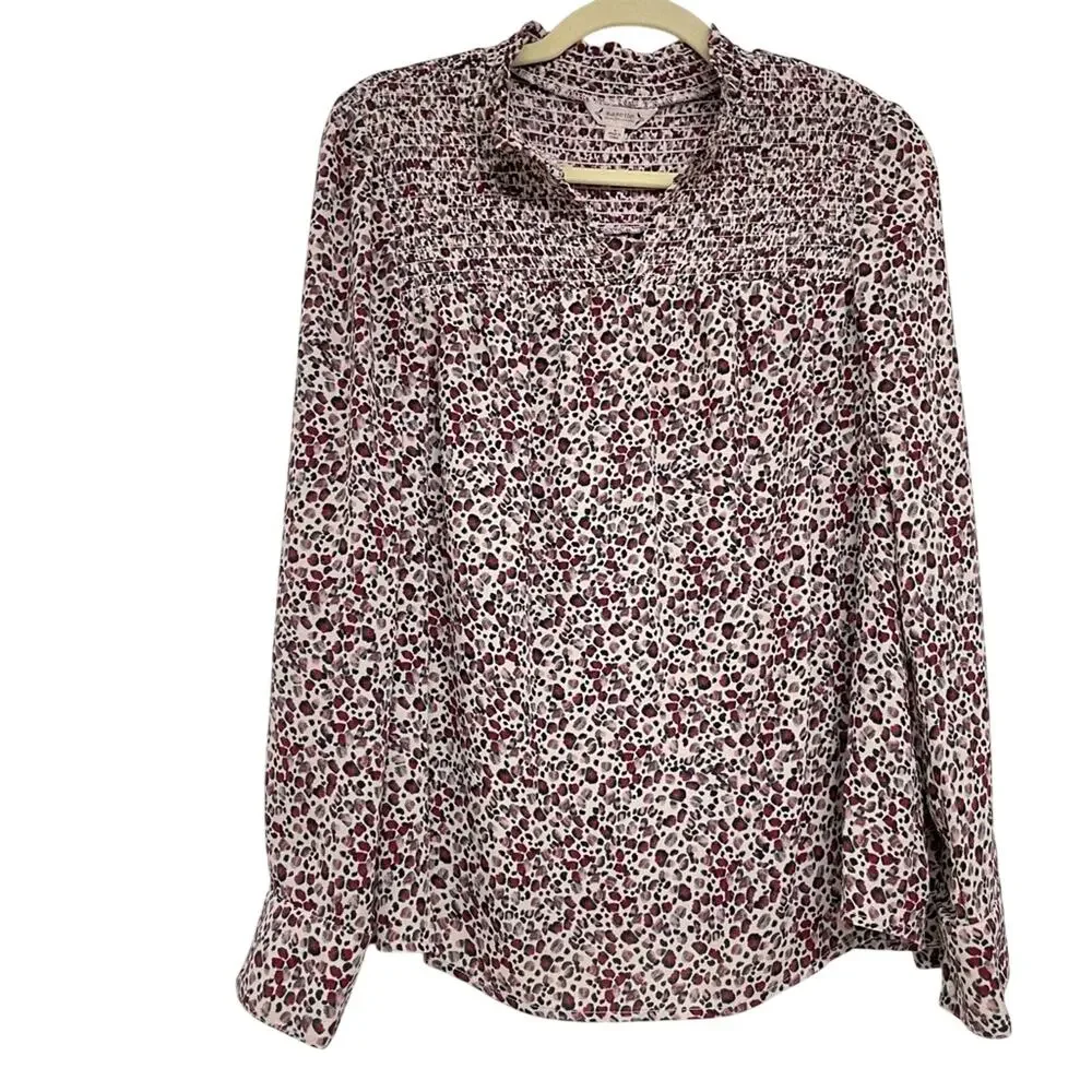 Nanette Lapore Red & Black Spotted Smocked Neckline Boho Blouse Womens M Shirt